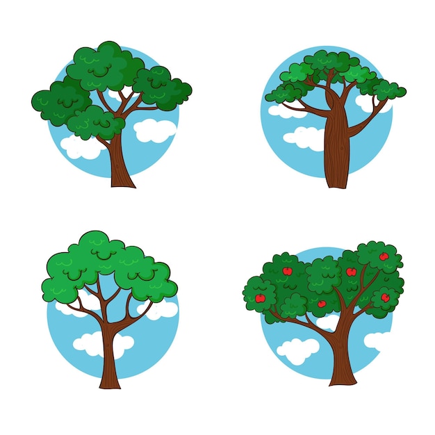 手描きの様々な種類の木