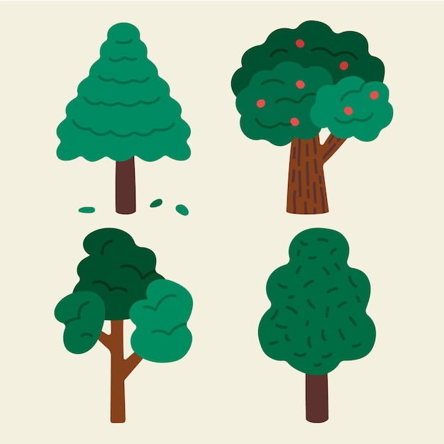 Free vector hand drawn various types of trees