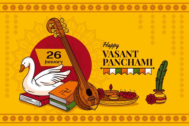 손으로 그린 vasant panchami 축하 배경