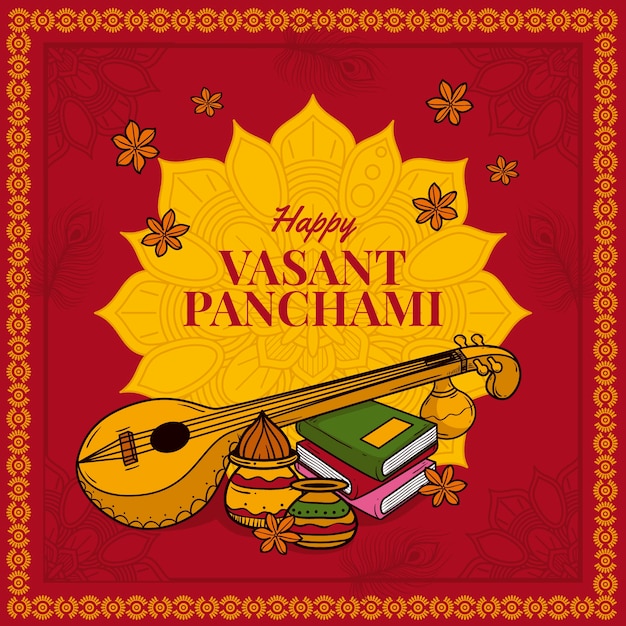 손으로 그린 vasant panchami 축하 그림