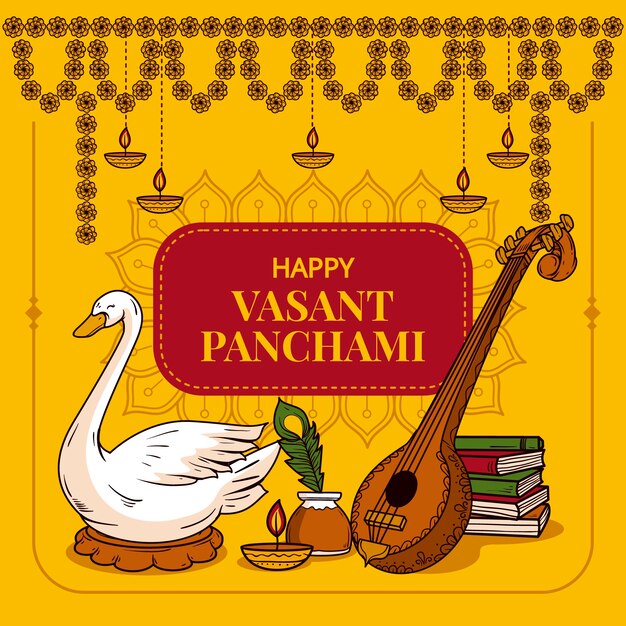 손으로 그린 vasant panchami 축하 그림