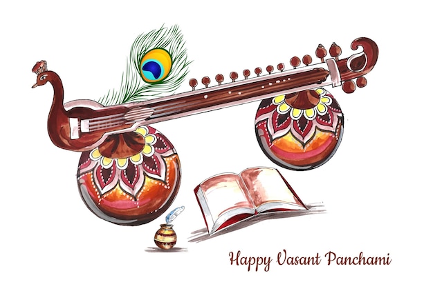 무료 벡터 손으로 그린 vasant panchami 축제 카드 배경