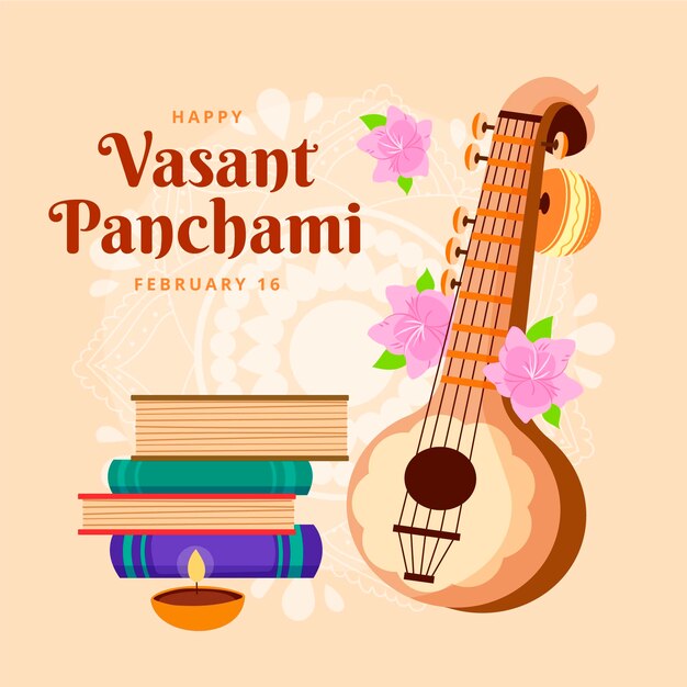 Vasant panchami disegnato a mano illustrato