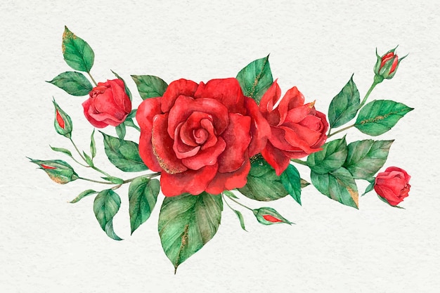 無料ベクター 手描きベクトル赤いバラの花