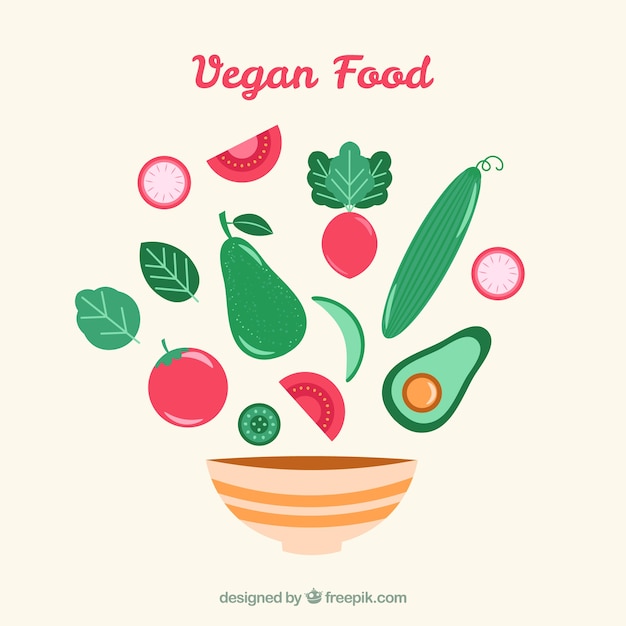 Free vector hand drawn vegan food and bowl