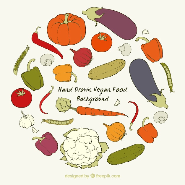 Free vector hand drawn vegan ingredients background