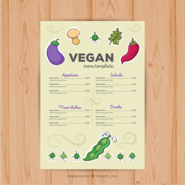 Vettore gratuito mano vegan disegnato ristorante menù