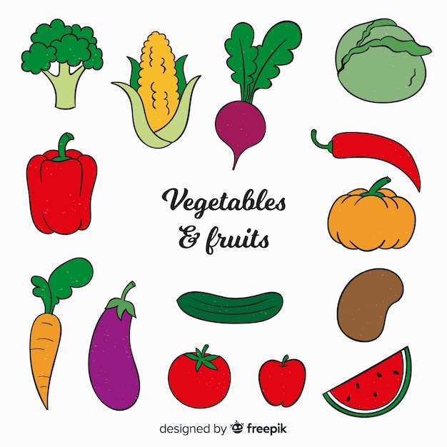 Бесплатное векторное изображение Ручной обращается овощи и фрукты фон