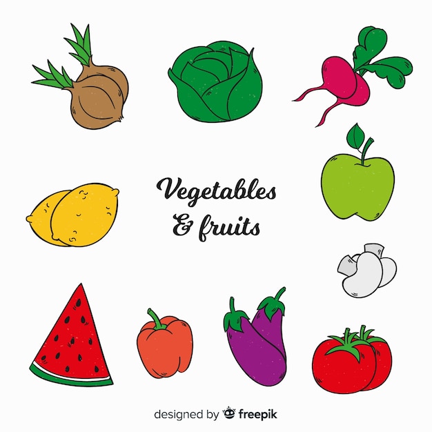 Hand drawn vegetable and fruits background