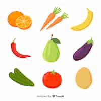Бесплатное векторное изображение Набор рисованной овощей и фруктов