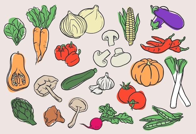 Бесплатное векторное изображение Коллекция рисованной овощей