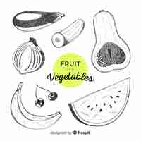 Free vector hand drawn vegetables and fruits background