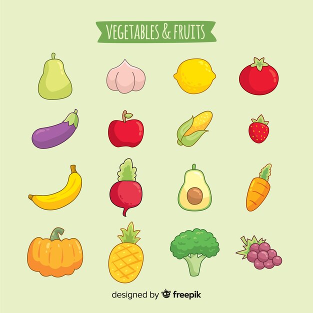 Hand drawn vegetables and fruits background