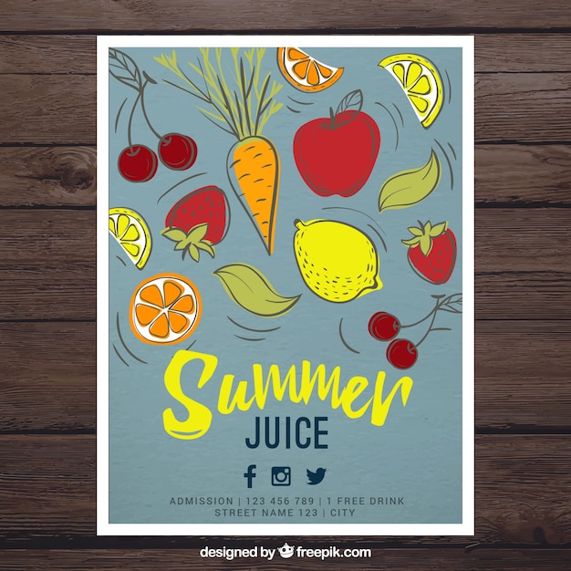 Free vector hand drawn vegetables and fruits juices flyer