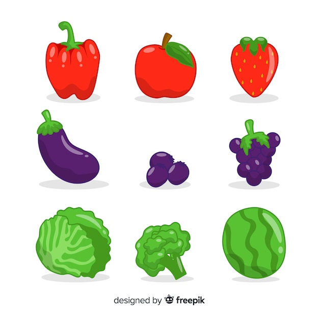 Vettore gratuito confezione di frutta e verdura disegnata a mano