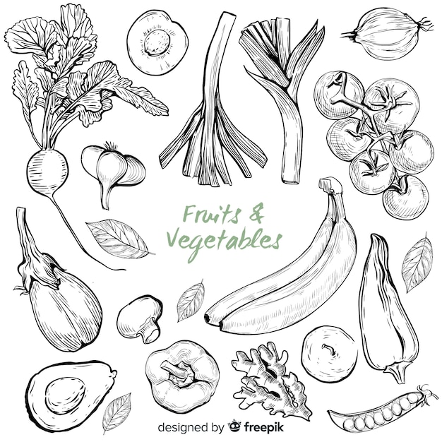 Hand drawn vegetables and fruits