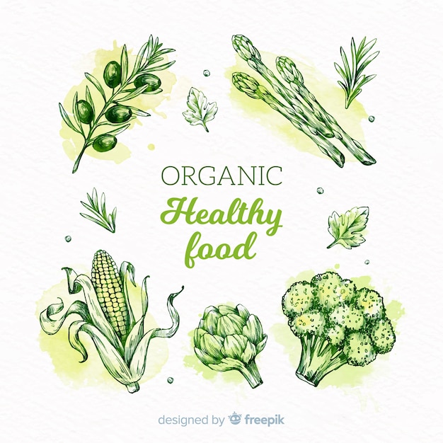 Hand drawn vegetables healthy food background