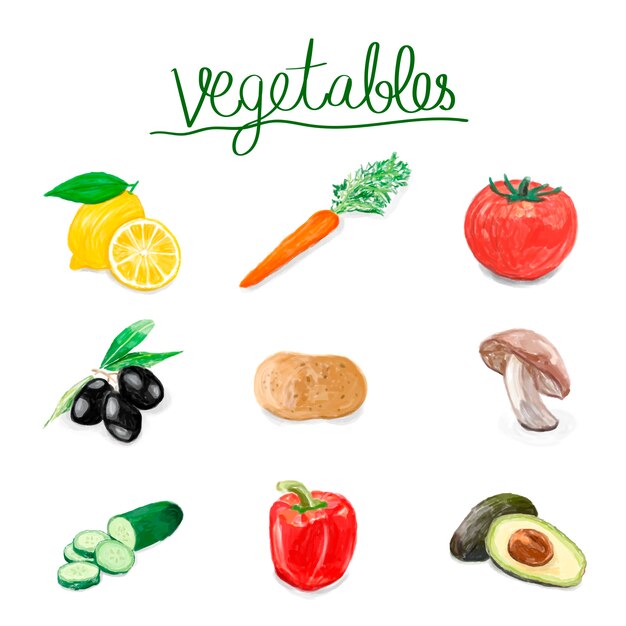 Hand drawn vegetables watercolor style