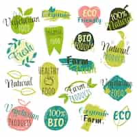 Free vector hand drawn vegetarian badges