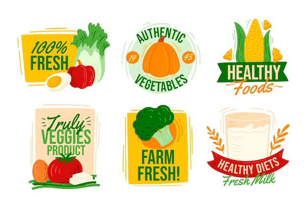 Free vector hand drawn vegetarian badges