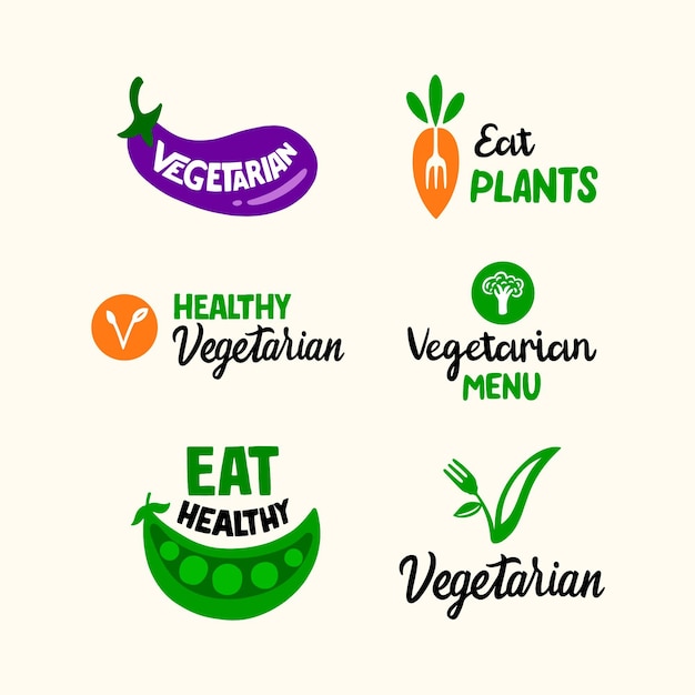 Free vector hand drawn vegetarian badges