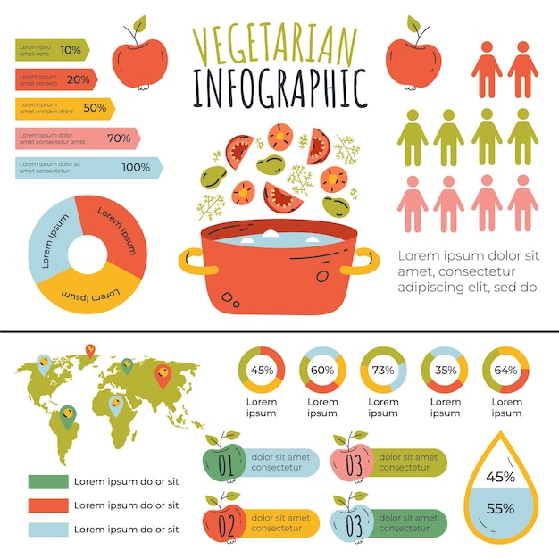 손으로 그린 채식 음식 infographic