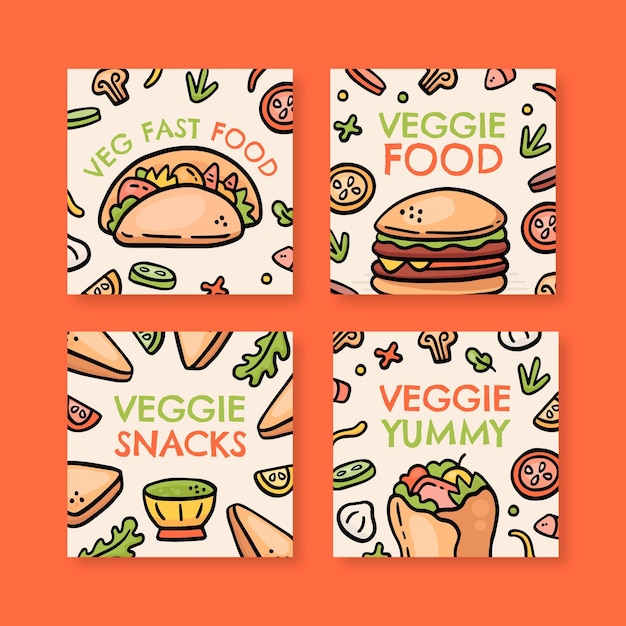 Hand drawn vegetarian food instagram posts