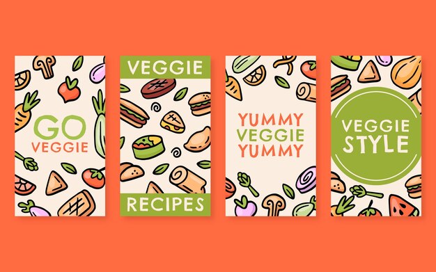 Нарисованные рукой истории instagram вегетарианской еды