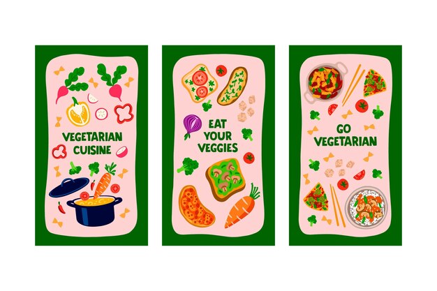 Free vector hand drawn vegetarian food instagram stories