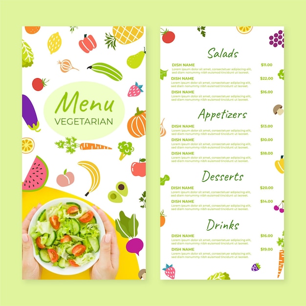 Vettore gratuito menu vegetariano disegnato a mano