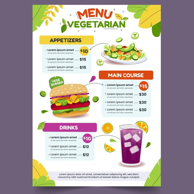 Hand drawn vegetarian restaurant menu template