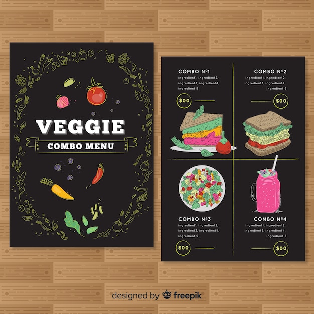 Modello di menu ristorante disegnato a mano veggie