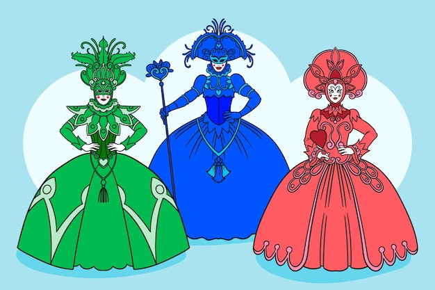 Free vector hand drawn venetian carnival character pack