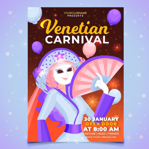 Бесплатное векторное изображение Ручной обращается плакат венецианского карнавала