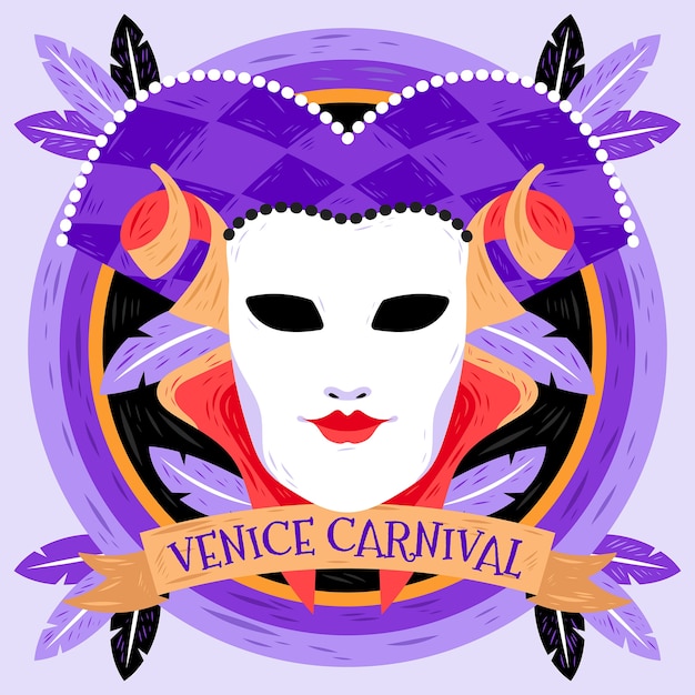 Vettore gratuito illustrazione disegnata a mano del carnevale di venezia