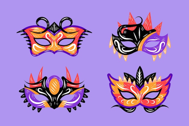 Hand drawn venice carnival masks collection