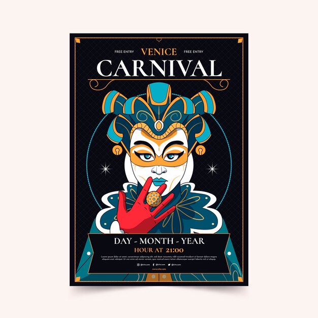 Ручной обращается венецианский карнавал вертикальный шаблон плаката