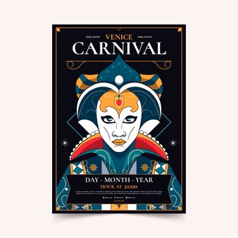 Hand drawn venice carnival vertical poster template