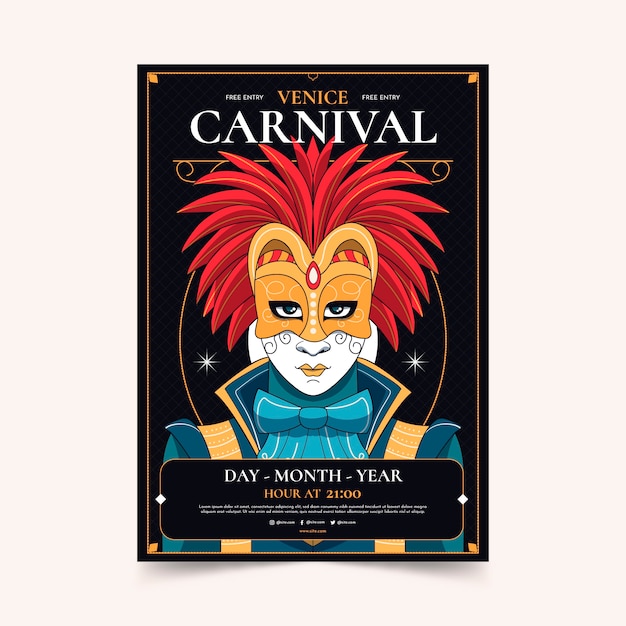 Ручной обращается венецианский карнавал вертикальный шаблон плаката