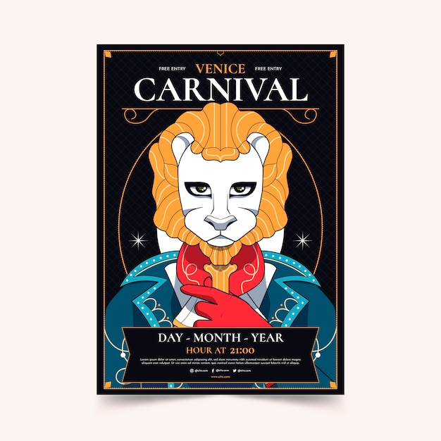 Hand drawn venice carnival vertical poster template