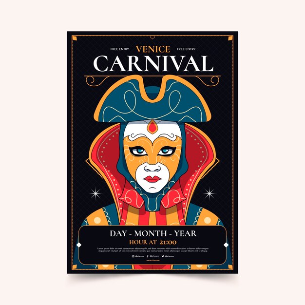 Hand drawn venice carnival vertical poster template