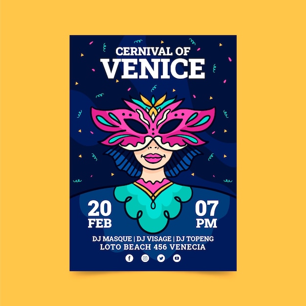 Hand drawn venice carnival vertical poster template