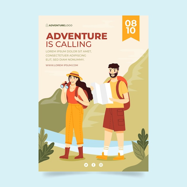 Hand drawn vertical adventure flyer template