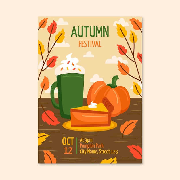 Hand drawn vertical autumn poster template