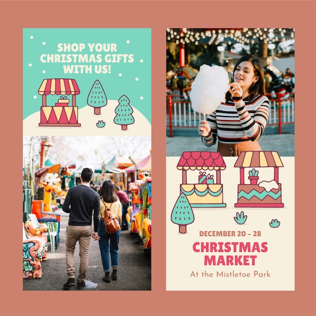 Free vector hand drawn vertical banner template for christmas market