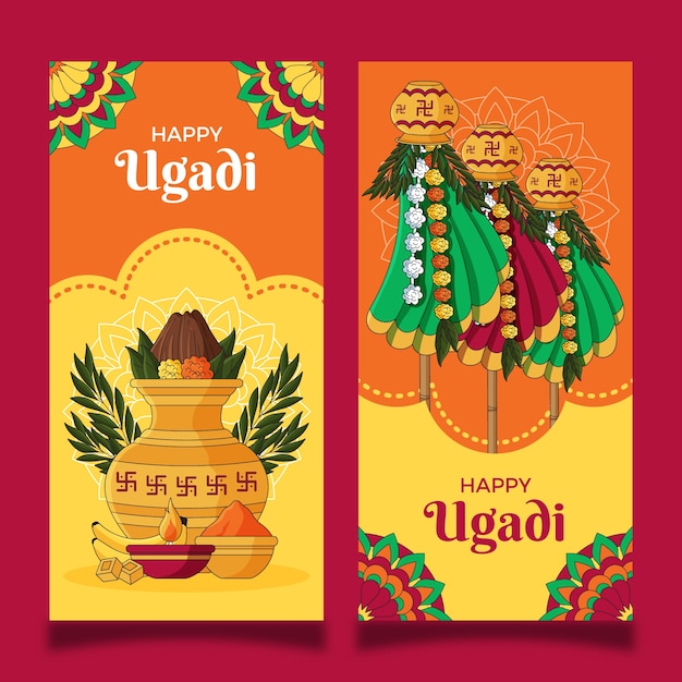 Free vector hand drawn vertical banner template for ugadi festivity