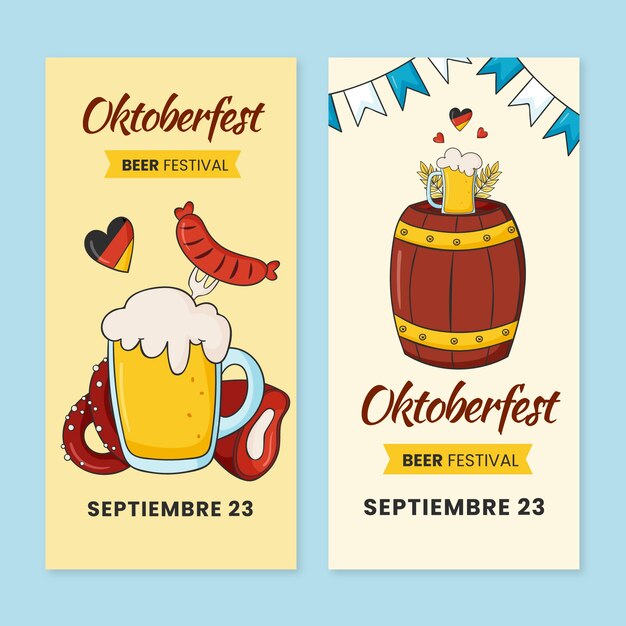 Hand drawn vertical banners set for oktoberfest festival