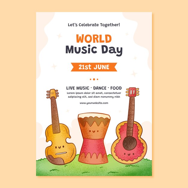 hand drawn vertical flyer template for world music day celebration