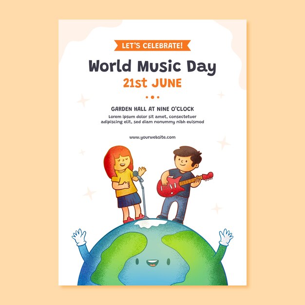 hand drawn vertical flyer template for world music day celebration