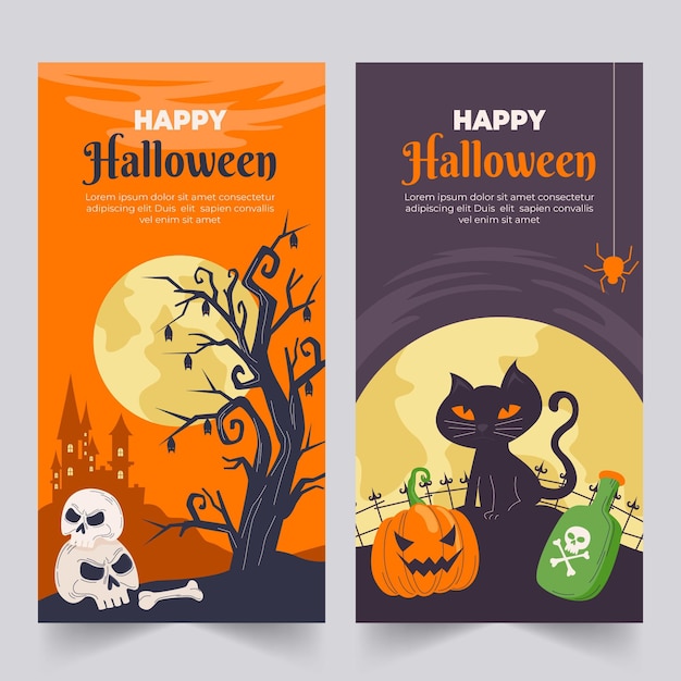 Hand drawn vertical halloween banners set